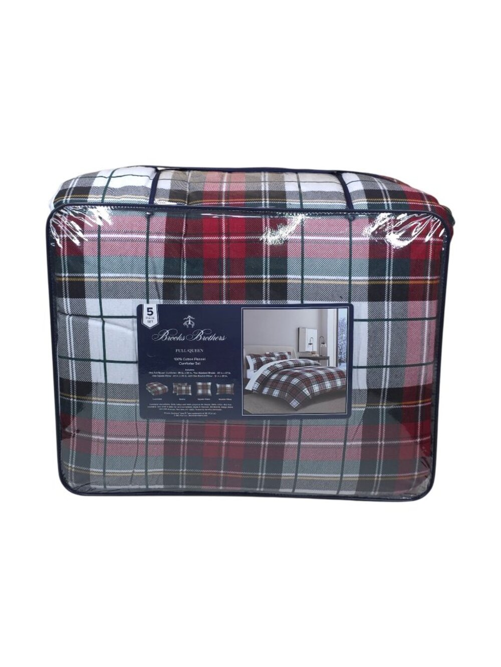 Brooks Brothers Queen 5pack Cotton Flannel Comforter Set with Decorative Pillows
